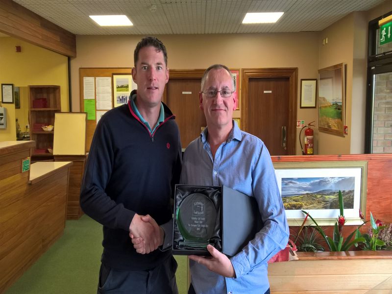 European Club winner James Monaghan (left). Stand-in Capt. David Dolan presenting